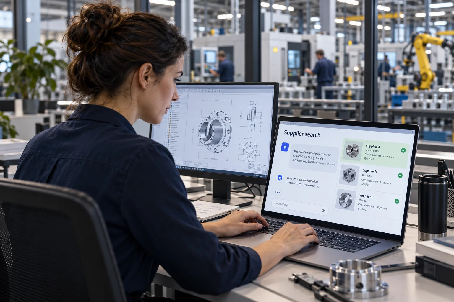 A sourcing engineer using an AI assistant to build a supplier short list
